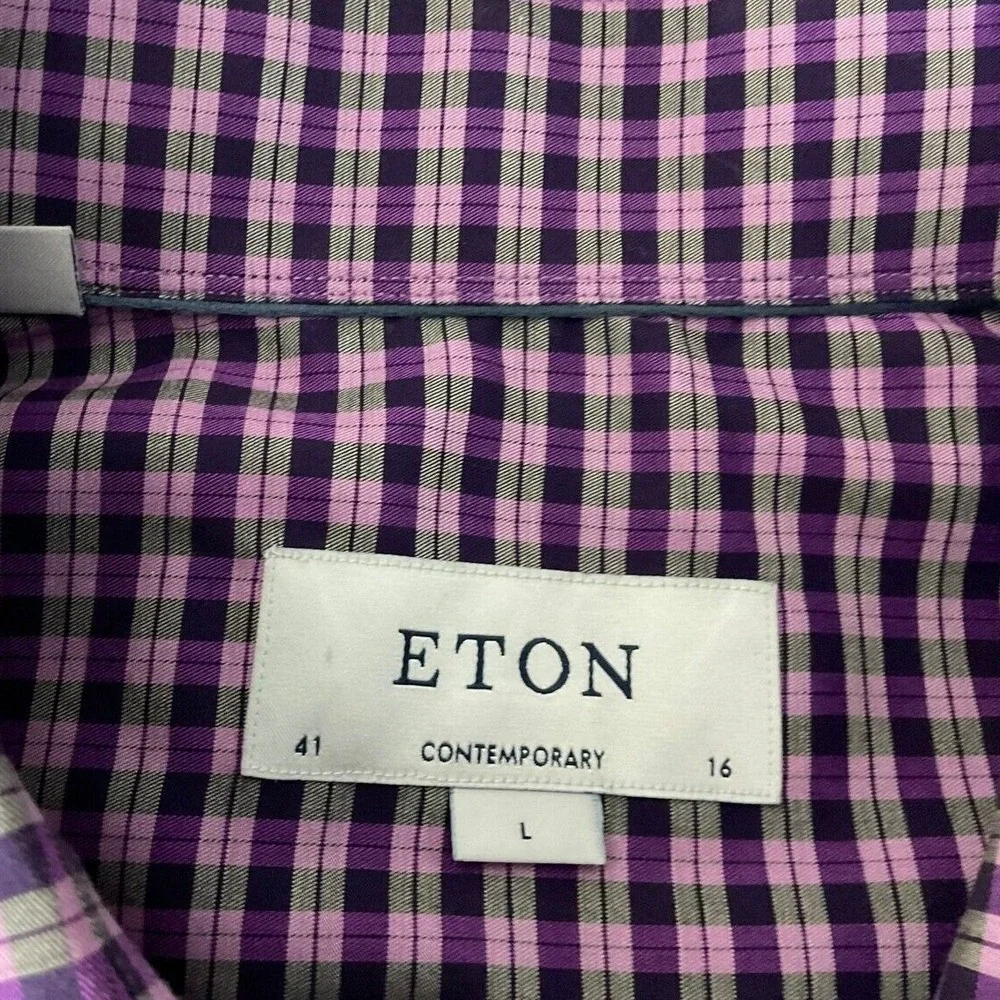 Eton Contemporary Fit Purple Gingham Check Dress Shirt Mens 41 16 L Cotton